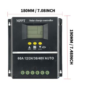 POWLSOJX MPPT 36V/48V/24V/12V Solar Charge Controller Tools 100A/80A/60A LCD Dual USB Lead Acid Lithium Batteries Quick Charger (100A)