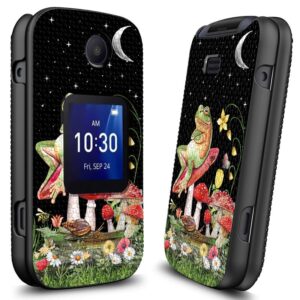 case for alcatel go flip 4 / tcl flip pro / tcl flip phone case with tempered glass screen protector, anti-slip kickstand shockproof pc stylish cover for tcl flip pro, mushroom and frog moon stars