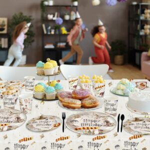 AURORAPARTY 170pcs Birthday Party Supplies Party Paper Plates Napkins Cups Kids Boys Birthday Decorations Birthday Tablecloth Banner Disposable Forks Tableware Set for 24 Guests