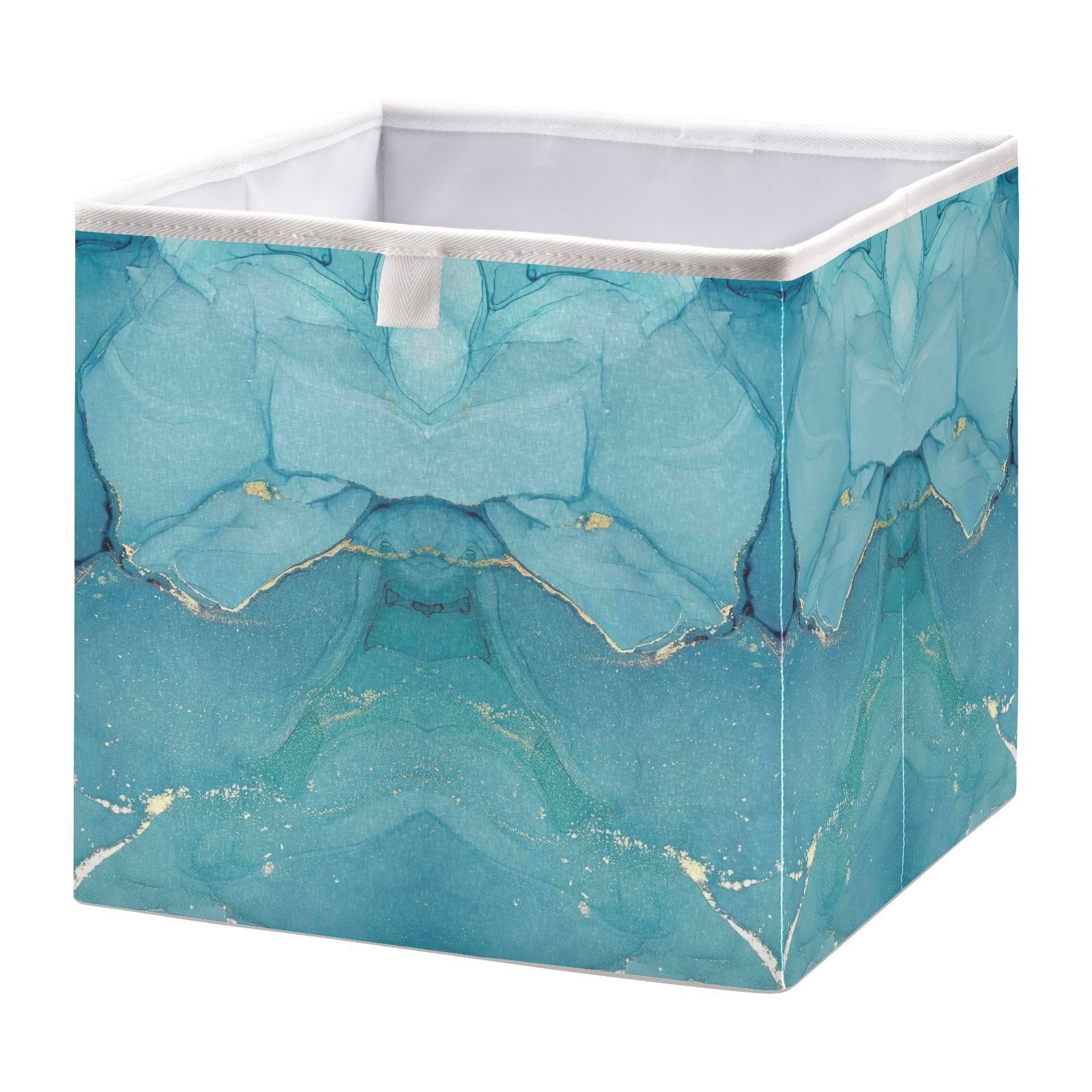 Rectangular Storage Bin Abstract Marble Aqua Foldable Storage Basket Toy Storage Box for Home Organizing Shelf Closet Bins, 15.8 x 10.6 x 7-Inch