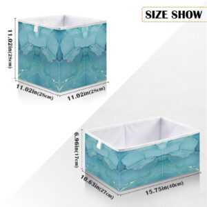 Rectangular Storage Bin Abstract Marble Aqua Foldable Storage Basket Toy Storage Box for Home Organizing Shelf Closet Bins, 15.8 x 10.6 x 7-Inch