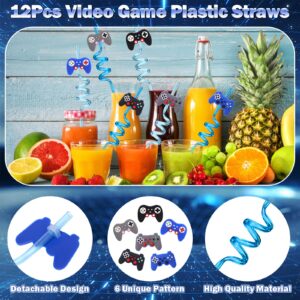 Winrayk 136Pcs Video Game Party Favors Gamer Birthday Supplies for Kids Boys Girl Drinking Straw VIP Pass Gift Bag Bracelet Stamper Luminous Tattoo Sticker Keychain Pinata Stuffers Gaming Party Favors