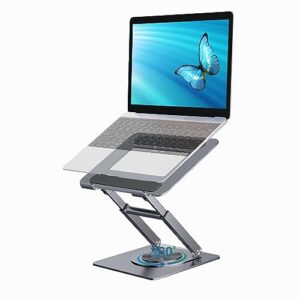 mchose laptop stand for desk, 360°swivel base standing desk converter, adjustable height from 2" to 23" tall, standing or sitting desk riser compatible with all laptops 10-16",silver