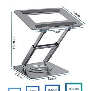 MCHOSE Laptop Stand for Desk, 360°Swivel Base Standing Desk Converter, Adjustable Height from 2" to 23" Tall, Standing or Sitting Desk Riser Compatible with All Laptops 10-16",Silver