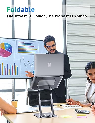MCHOSE Laptop Stand for Desk, 360°Swivel Base Standing Desk Converter, Adjustable Height from 2" to 23" Tall, Standing or Sitting Desk Riser Compatible with All Laptops 10-16",Silver