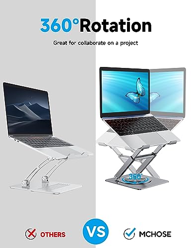 MCHOSE Laptop Stand for Desk, 360°Swivel Base Standing Desk Converter, Adjustable Height from 2" to 23" Tall, Standing or Sitting Desk Riser Compatible with All Laptops 10-16",Silver