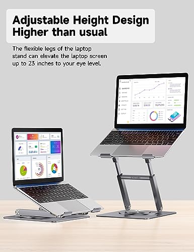 MCHOSE Laptop Stand for Desk, 360°Swivel Base Standing Desk Converter, Adjustable Height from 2" to 23" Tall, Standing or Sitting Desk Riser Compatible with All Laptops 10-16",Silver