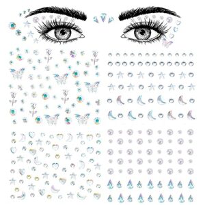 aaiffey face gems self adhesive face rhinestones stick on for hair gems makeup stickers face,eyes,nail stickers pearls star rhinestones tattoos for women, girls (4 sheets)