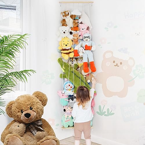 TOPHDY Stuffed Animal Storage Holder - 2 Layers Wall-Mounted Stuffed Animal Storage Ideas with Adjustbale Design for Nursery Play Room Kid's Room