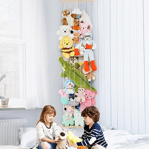 TOPHDY Stuffed Animal Storage Holder - 2 Layers Wall-Mounted Stuffed Animal Storage Ideas with Adjustbale Design for Nursery Play Room Kid's Room