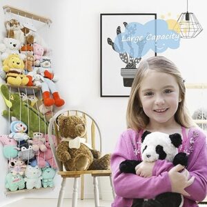 TOPHDY Stuffed Animal Storage Holder - 2 Layers Wall-Mounted Stuffed Animal Storage Ideas with Adjustbale Design for Nursery Play Room Kid's Room