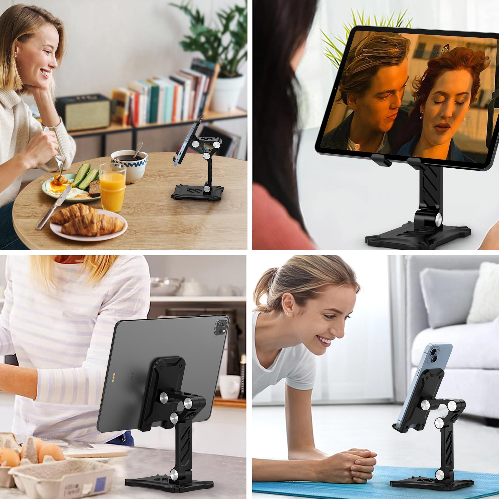 Android Cell Phone Stand Mount for Desk, iPAD Adjustable Height & Angle Phone Holder,Foldable Phone Stand for Recording Compatible iPhone 15 Pro Max Samsung Galaxy Z Flip 5 A14 5G A54 A13 S23