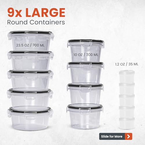 RFAQK 60 Pcs Food Storage Containers with Lids Airtight-75 OZ to 1.2 OZ(30 Containers & 30 Lids)100% BPA-Free Clear Plastic Reusable Meal-Prep Containers-Microwave,Dishwasher Safe with Labels & Marker