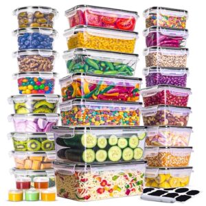 rfaqk 60 pcs food storage containers with lids airtight-75 oz to 1.2 oz(30 containers & 30 lids)100% bpa-free clear plastic reusable meal-prep containers-microwave,dishwasher safe with labels & marker