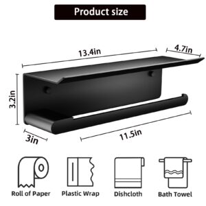 Paper Towel Holder, Aheucndg Wall Mount Paper Towel Holder, Paper Roll Holder with Shelf for Kitchen or Bathroom, Self-Adhesive or Drill Mounting (Black)