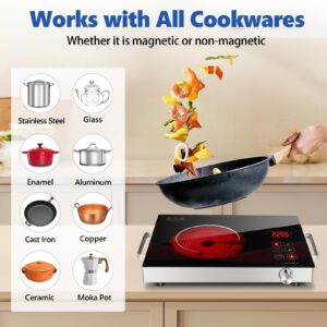 SizzleCook Infrared Hot Plates for Cooking Electric Stove Top, Portable Small Countertop Single Burner with Knob Control, 2200W Ceramic Glass Infrared Camp Stove