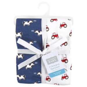 Hudson Baby Unisex Baby Cotton Changing Pad Cover, Tractor and Cow, One Size