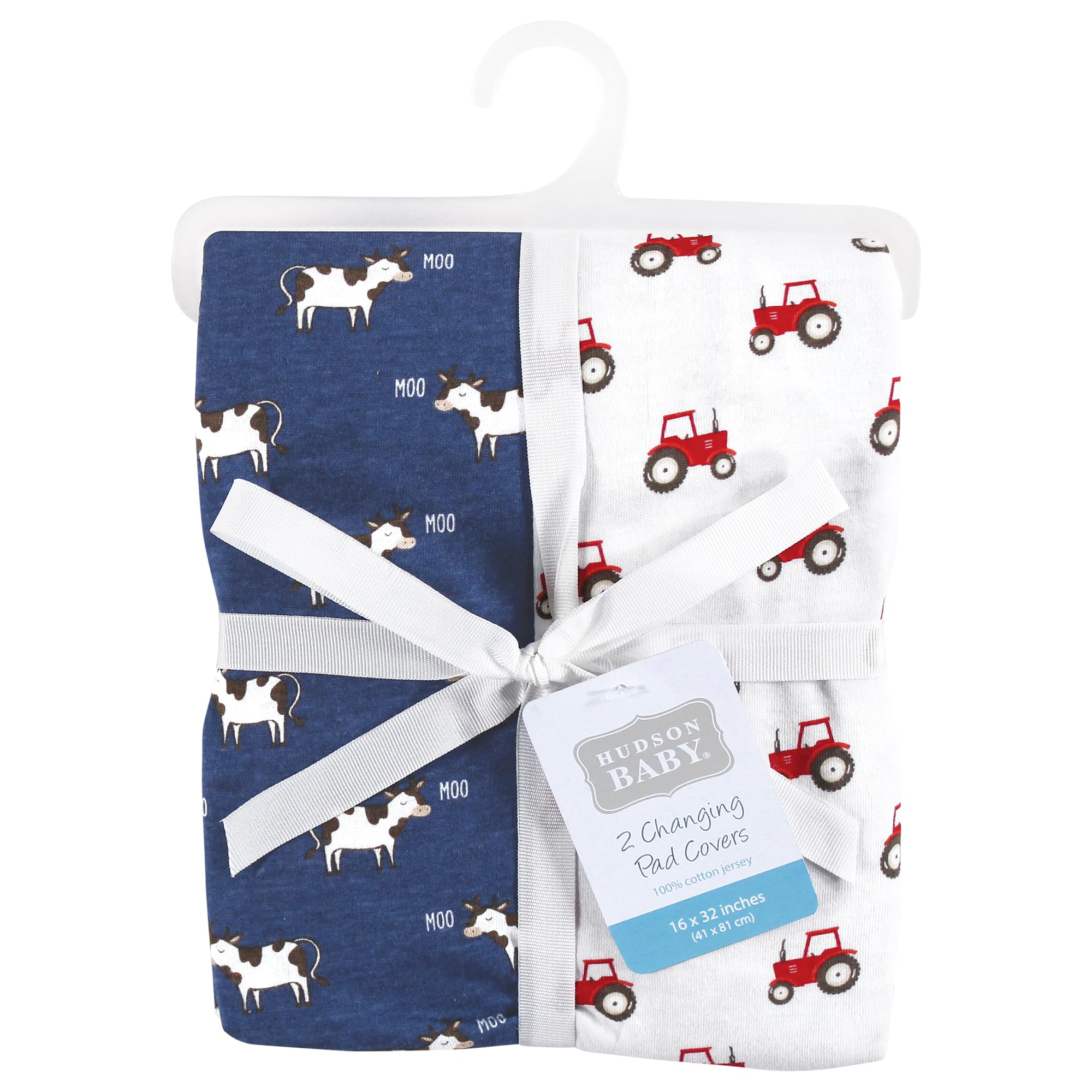 Hudson Baby Unisex Baby Cotton Changing Pad Cover, Tractor and Cow, One Size