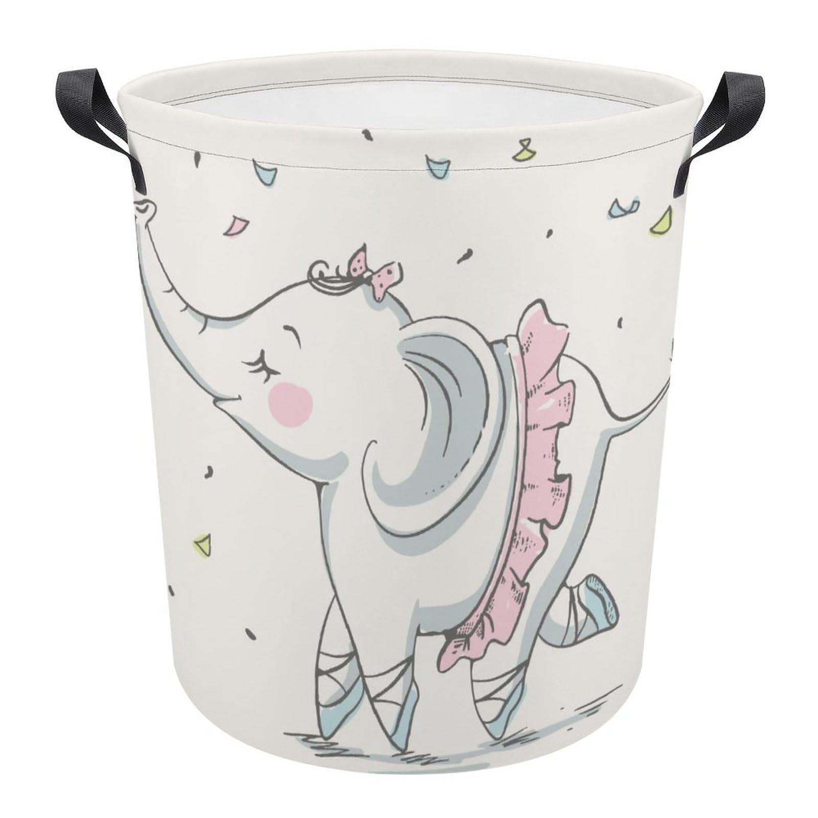 HoaMoya Collapsible Cute Elephant Ballerina Laundry Basket Cartoon Animal Freestanding Laundry Hamper With Handles Large Waterproof Cloth Toy Storage Bin for Household Bedroom Bathroom