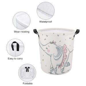 HoaMoya Collapsible Cute Elephant Ballerina Laundry Basket Cartoon Animal Freestanding Laundry Hamper With Handles Large Waterproof Cloth Toy Storage Bin for Household Bedroom Bathroom