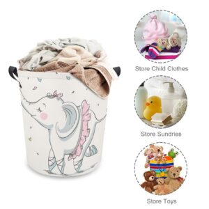 HoaMoya Collapsible Cute Elephant Ballerina Laundry Basket Cartoon Animal Freestanding Laundry Hamper With Handles Large Waterproof Cloth Toy Storage Bin for Household Bedroom Bathroom