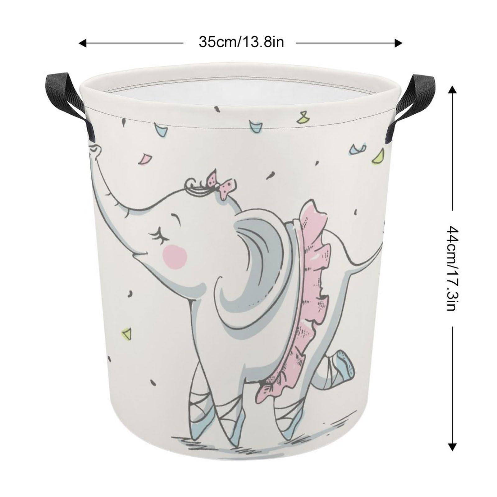 HoaMoya Collapsible Cute Elephant Ballerina Laundry Basket Cartoon Animal Freestanding Laundry Hamper With Handles Large Waterproof Cloth Toy Storage Bin for Household Bedroom Bathroom