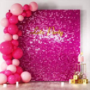 cokaobe hot pink shimmer wall backdrop, 30pcs square sequin shimmer backdrop panel, photo backdrops for birthday, anniversary, wedding, graduation & bachelorette party decoration