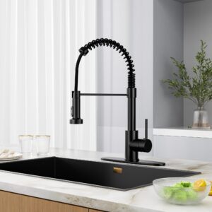 Black Kitchen Faucet with Pull Down Spray Head Stainless Steel Single Handle Pull Out Spring Loaded Sink Faucet 1 Hole or 3 Hole Dual Function for Farmhouse Camper Laundry Sundry RV Wet Bar