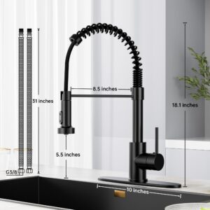 Black Kitchen Faucet with Pull Down Spray Head Stainless Steel Single Handle Pull Out Spring Loaded Sink Faucet 1 Hole or 3 Hole Dual Function for Farmhouse Camper Laundry Sundry RV Wet Bar