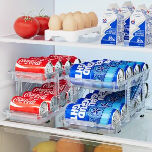 skycarper automatic glide adjustable drink organizer, clear soda can dispenser organizer for pantry refrigerator, set of 2
