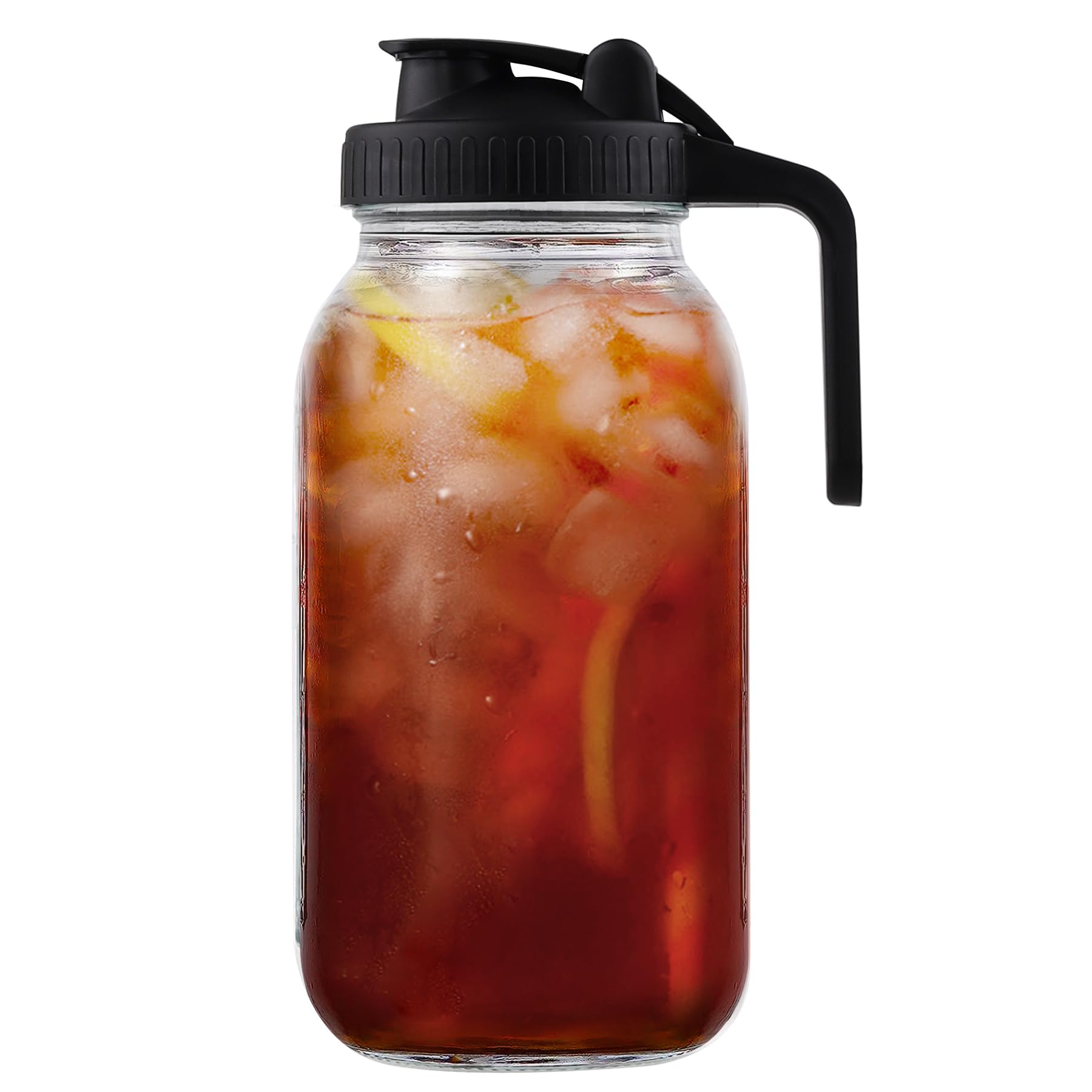 Glass Pitcher with Lid – 2 Quart Mason Jar Pitcher with Spout, 64 oz Wide Mouth Leak-proof Jug, Sun Tea Pitchers for Outside – Iced Tea, Water, Coffee, Juice, Milk and Drinks (Black)