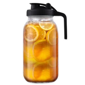 Glass Pitcher with Lid – 2 Quart Mason Jar Pitcher with Spout, 64 oz Wide Mouth Leak-proof Jug, Sun Tea Pitchers for Outside – Iced Tea, Water, Coffee, Juice, Milk and Drinks (Black)