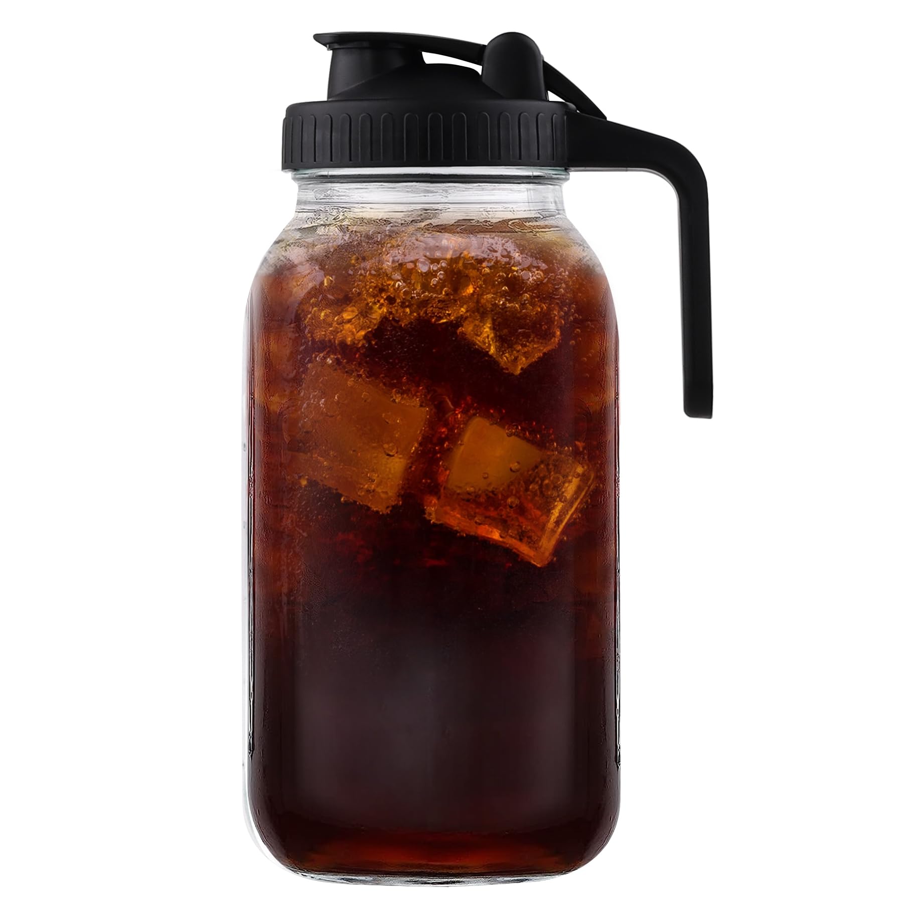 Glass Pitcher with Lid – 2 Quart Mason Jar Pitcher with Spout, 64 oz Wide Mouth Leak-proof Jug, Sun Tea Pitchers for Outside – Iced Tea, Water, Coffee, Juice, Milk and Drinks (Black)