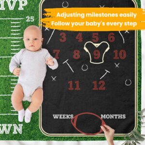 Pavo Premium Football Milestone Blanket for Baby Boys - Includes 3 Exclusive Frames - Personalized Monthly Baby Milestone Blanket for Newborn Ultra-Soft and Cozy 60"x40" Keepsake