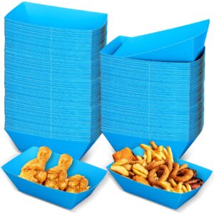 uiifan 200 pcs paper food boats disposable paper food tray nacho fast food baskets grease resistant disposable serving tray cardboard hot dog holder for burgers fries sandwiches picnic party (blue)