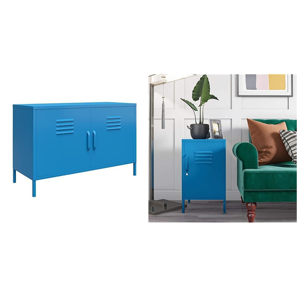 Novogratz Cache 2 Door Metal Locker Accent Cabinet and End Table, Blue