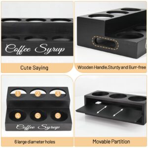 Coffee Syrup Organizer for Coffee Bar, 2-Tier Wood Coffee Syrup Rack Stand, 6 Syrup Bottles Holder for Counter, Coffee Bar Accessories Coffee Station Organizer, Freestanding Tabletop Wine Rack