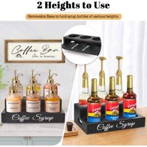 Coffee Syrup Organizer for Coffee Bar, 2-Tier Wood Coffee Syrup Rack Stand, 6 Syrup Bottles Holder for Counter, Coffee Bar Accessories Coffee Station Organizer, Freestanding Tabletop Wine Rack