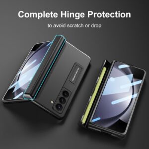 Libeagle Compatible with Samsung Galaxy Z Fold 5 Case with Built in Hidden Fold 5 New Slim S Pen Holder (2023), Screen Protector, Hinge Protection, Adjustable Stand, Wireless Charging Cover 5G - Black