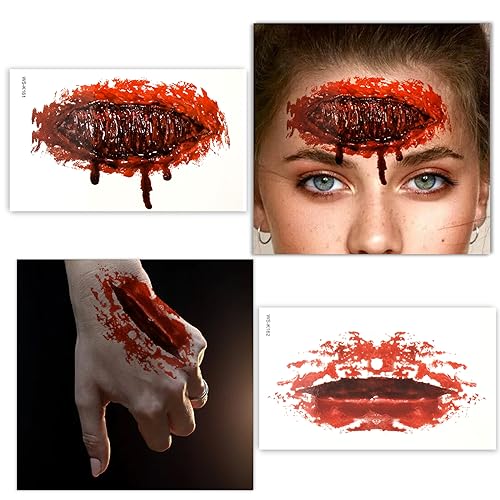 25 Sheets Halloween Zombie Temporary Tattoos, NEDEQI Plus-Size Scar Fake Blood Tattoos Waterproof Realistic Stitches Wound Temp Sticker for Zombie Makeup Chucky SFX Cosume Prank Cosplay Kids Men Women