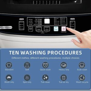 iTOTU Full Automatic Washing Machine, 15.6 lbs Top Load Portable Washer with Drain Pump, LED Display with 10 Programs & 8 Water Levels Selections, Ideal for Apartment, Dorm, RV