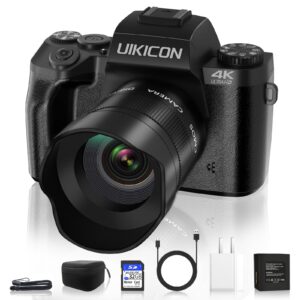 uikicon 4k digital camera for photography and video with wifi and auto/manual focus, 64mp 16x zoom, 4.0 inch touch screen(black)