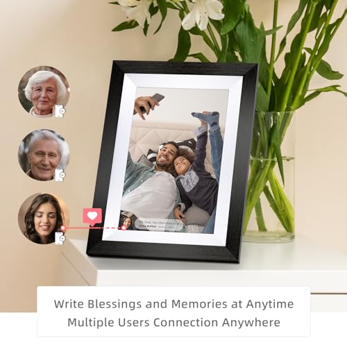 Eptusmey WiFi Digital Picture Frame with 32G Storage, 11.5" Digital Photo Frame with Load from Phone Capability, Share Photo via Frameo APP, Video Display- Gift for Mom, Black Wood with White Mat