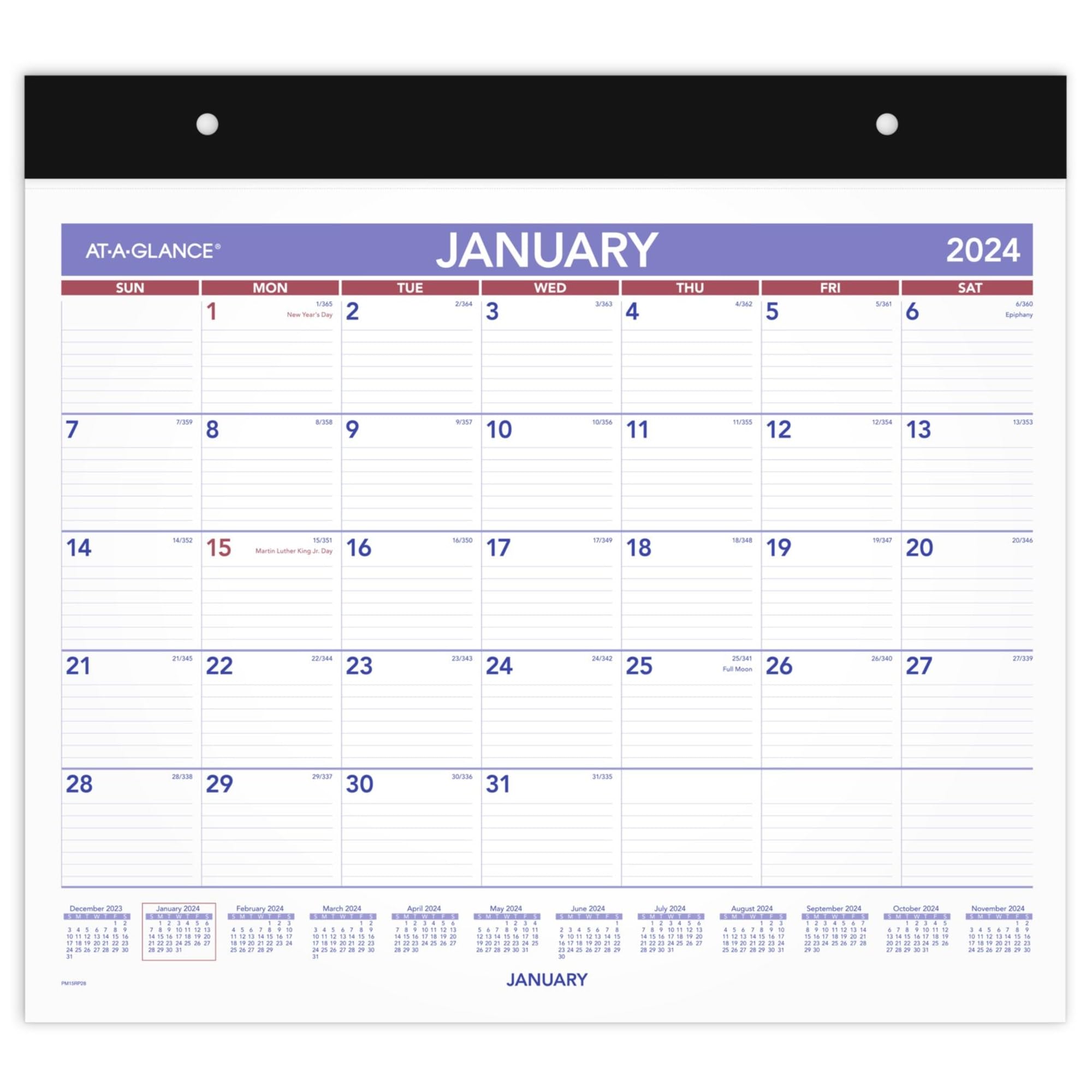 2024 AT-A-GLANCE® Repositionable Horizontal Wall Calendar With Adhesive Backing, 15" x 12", January To December 2024, PM15RP28