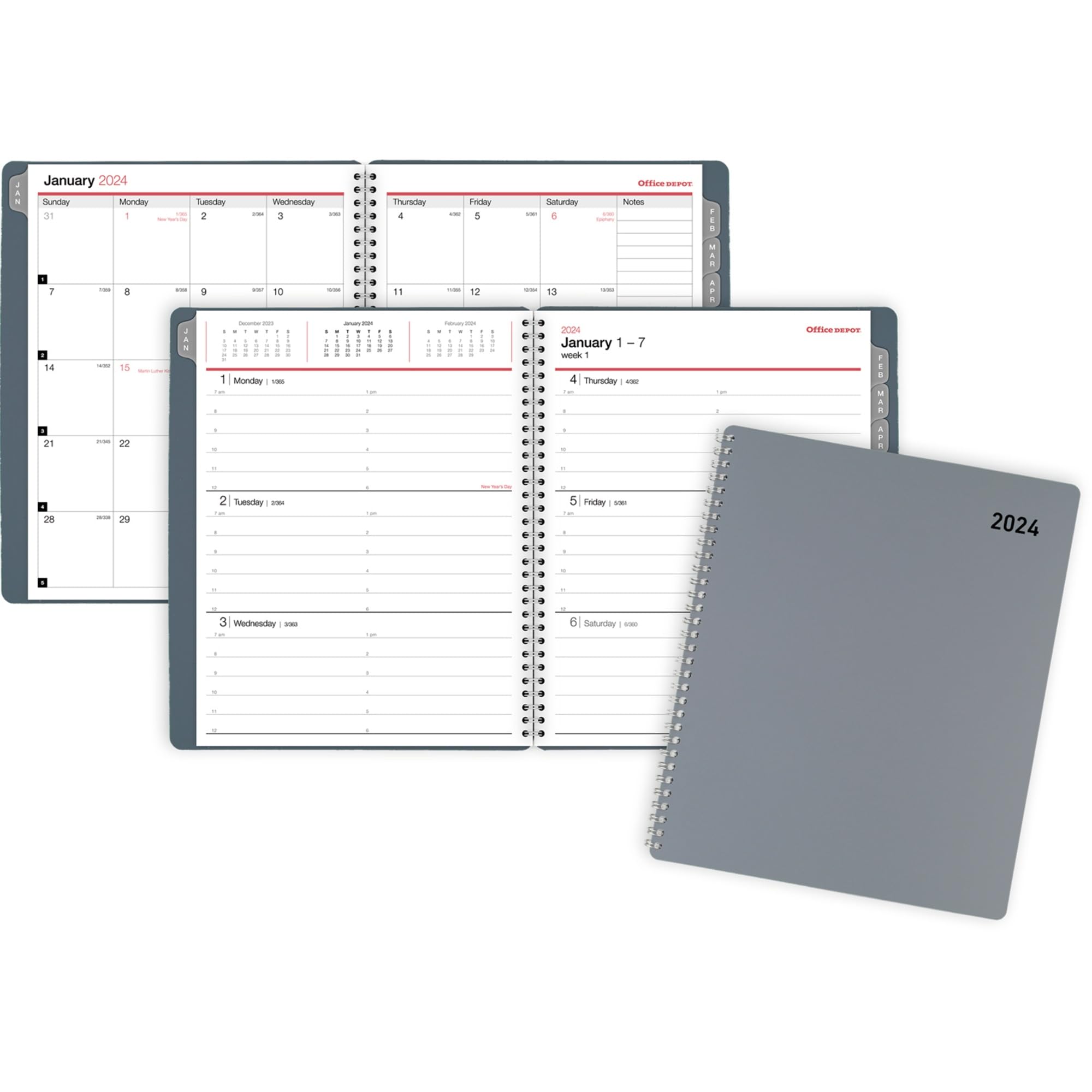 2024 Office Depot® Brand Weekly/Monthly Appointment Book, 8-1/2" x 11", Silver, January to December 2024, OD710530