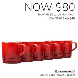 Le Creuset Stoneware (Set of 6) London Mugs, 12 oz. Each, Multi-Color