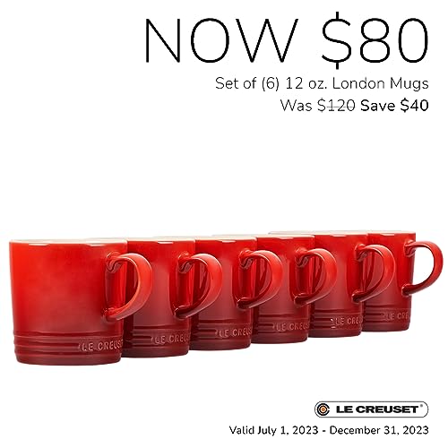 Le Creuset Stoneware (Set of 6) London Mugs, 12 oz. Each, Multi-Color