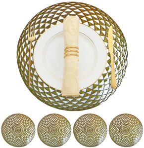 metallic placemats set of 4 - easy to clean, washable decorative place mats for kitchen and dining table - non-slip round table mats - dinnerware & accessories - dining table centerpiece decor, gold