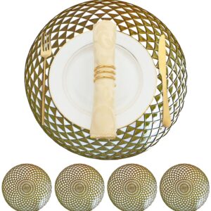 Metallic Placemats Set of 4 - Easy to Clean, Washable Decorative Place Mats for Kitchen and Dining Table - Non-Slip Round Table Mats - Dinnerware & Accessories - Dining Table Centerpiece Decor, Gold