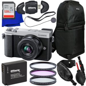 ultimaxx essential panasonic lumix gx9 with 12-32mm f/3.5-5.6 asph lens bundle (silver) - includes: 128gb ultra sdxc, 1x spare battery, 3pc protective filter kit (uv, cpl, fld) & more (22pc bundle)